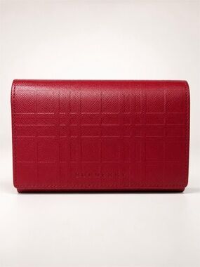 Burberry Red Embossed House Check Leather Continental Long Flap